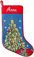 Let's Make Memories Personalized Needlepoint Christmas Stocking - Embroidered Family Stockings - Old-Fashioned Christmas Décor - Mantel Décor - 8"x17" - Customized Embroidered Name - Tree by LetsMakeMemories