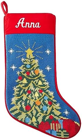 Let's Make Memories Personalized Needlepoint Christmas Stocking - Embroidered Family Stockings - Old-Fashioned Christmas Décor - Mantel Décor - 8"x17" - Customized Embroidered Name - Tree by LetsMakeMemories