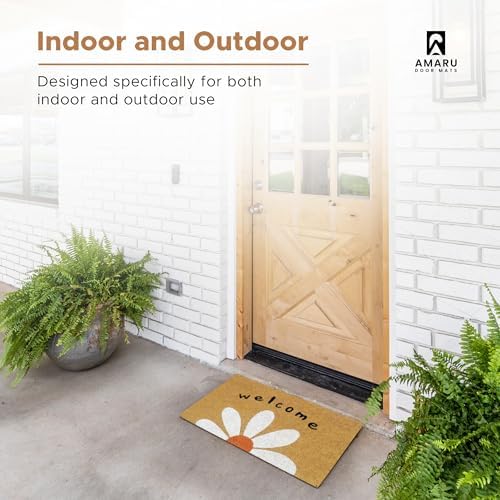 Coir Welcome Mat, Non-Slip, Welcome Daisy, 17 x 29 in - Image 5