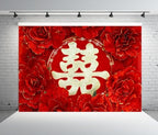 BELECO 15x8ft Fabric Chinese Wedding Backdrop Red Floral Chinese Style Wedding with Double Happiness Background Asian Theme Wedding Party Photo Studio Props - Image 5