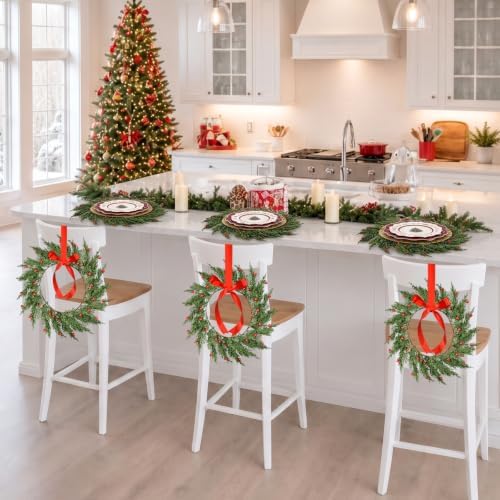 6 Pcs 20 Inch Christmas Wreath Placemats Greenery Place Mats with Berries - Image 6