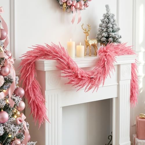 2Pcs Pink Christmas Norfolk Pine Garland,6Ft Artificial Pine Garlands Decor - Image 4