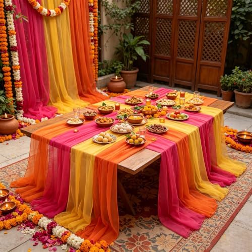 12 Pcs Diwali Table Runner Diwali Table Decor Orange Yellow Pink by HFYZZ