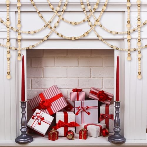 Bucherry 4 Pcs Christmas Wood Bead Garland 28.8 Feet, White, Gold - Image 6