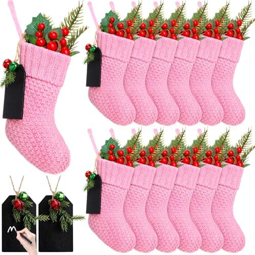 Zubebe 12 Pcs Christmas Mini Stockings Knitted Stocking, Pink by Zubebe