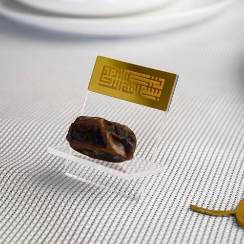 Ramadan Date Holder, Bismillah Islamic Calligraphy, Iftar Party, Ramadan Table Decoration, Eid Mubarak Gift (6 Pcs, Kufic Design, Gold) by iwaconcept