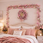 2 Pcs 6 ft Christmas Ball Ornament Garland, Pink, Champagne Gold - Image 5