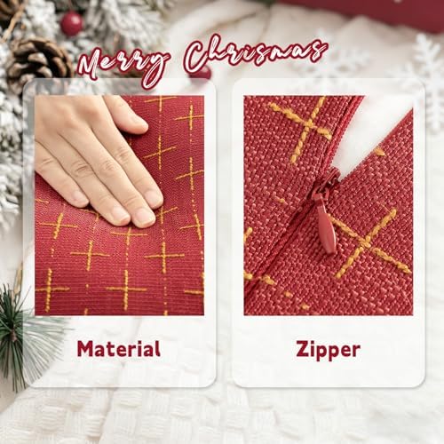 ZWJD Christmas Pillow Covers 22x22 Set of 2 Soft Polyester Textured Pillows with Stylish Flange Edge Cozy Farmhouse Christmas Decor for Couch Bed Sofa Living Room (Red) - Image 4