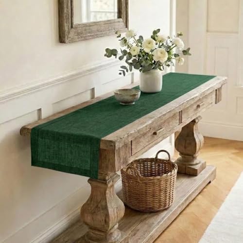 Classic Linen™ by D'Moksha, Forest Green Chambray Table Runner 60 Inches, 100% Pure Linen, Coffee Table Runner, 14 x 60 Inch for Dresser Tables- Fall, Weddings, Outdoor Hosting by DMokshaHomes