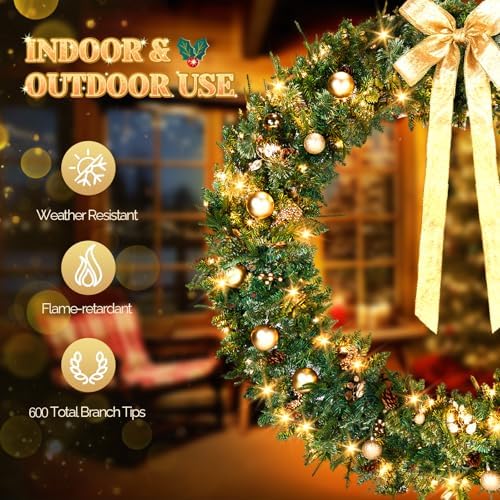 VINGLI 60" Extra Large Pre Lit Christmas Wreath with 220 LED Lights - Image 4