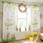 youleyar Easter Curtains for Living Room, 96 Inch Length Easter Colorful Eggs and Cute Bunny Printed Pattern Curtain, Rod Pocket Window Drapes Decorations for Bedroom Dining Room Drapes, 52W x 96L - Image 2
