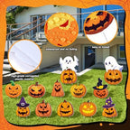 Amyhill 12 Pcs Halloween Pumpkin Ghost Yard Signs with Witch Hats Outdoor - Image 5