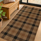 JTJ Easy Jute 3x6 Runner Rug, Brown & Black Plaid Farmhouse Runner for Kitchen, Hallway & Entryway, Washable Non Slip Low Pile Rug, Rustic Woven-Look Floor Mat for Mudroom, Bedroom & Living Room - Image 3