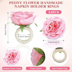 Yunsailing 24 Pcs Flower Napkin Rings Peony Floral Handmade Napkin Holder Rings Handicraft Holder for Table Decorations Wedding Holiday Banquet Luncheons Birthday Party Picnics Supplies(Pink) - Image 2