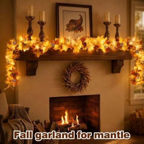LEBALEY 3 Pack 18 FT Lighted Fall Garland for Mantel with LED Lights - Image 5