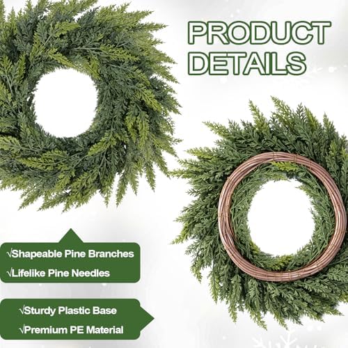 Christmas Cedar Wreath for Front Door Decoration, 24 in - Image 3