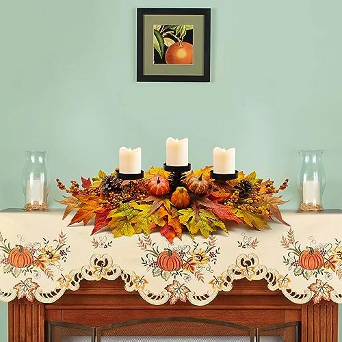 Fall Centerpiece Table Decorations, 27.5'' L Assorted Artificial Pumpkins, Berries, Maple Leaves and Pine Cones, Harvest Table Candle Holder for Dinning Table, Fireplace Mantel (Candle Not Included) - Image 6