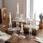 Mumufy 12 Pcs Glass Crystal Taper Candle Holders, 4 Inch Clear Glass Candlestick Holder Fit 0.8 Inch Candles, Crystal Decorative Candle Stand Centerpiece for Wedding, Dining Room, Party(Ice Patterns) by Mumufy