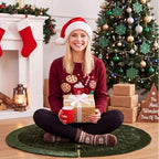 Arrowbash 48 Inch Velvet Christmas Tree Skirt Quilted Tree Skirt, Green - Image 5