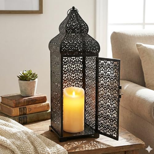 Vela Lanterns Decorative Indoor Moroccan Floor Candle Holder, Black, XL - Image 4
