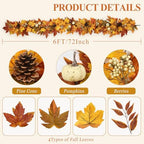 6 FT Lighted Fall Garland with Lights Pumpkins Automatic ON/Off - Image 2