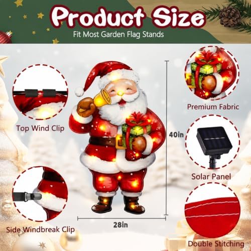 28x40 Solar Christmas Santa Garden Flag, Outdoor Decor - Image 2