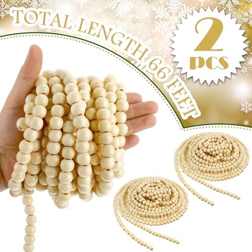 Giegxin 2 Pcs Wood Bead Garland for Christmas Tree 66 Feet Farmhouse - Image 4