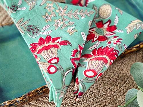 Cotton Print Dinner Napkins 18x18 inches - Washable Cloth Napkins Set of 6 - Everyday Use or Dinner Party & Events - Teal Green Indian Block Printed Soft Fabric by Craftbot - Image 4