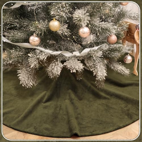Viorawhite Moss Green Christmas Tree Skirt, 60 Inch Large Faux Fur - Image 5