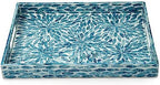 Serving Tray 15.7" X11.8", Lacquer Mother of Pearl Inlay Mosaic Tray, Rectangle Wooden Marble Tray with Handles Trays for Tea, Breakfast in Bed, Table (Flower Style) - Image 3