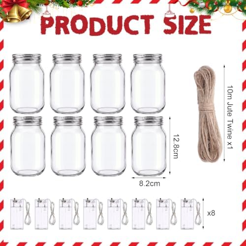 Blushtier 8 Sets Christmas Table Centerpieces Mason Jars Centerpiece Table Toppers Decor with LED Light Candy Canes Pine Cones and Snow Holiday Gifts for Wedding Birthday Party Supplies Home Office - Image 3