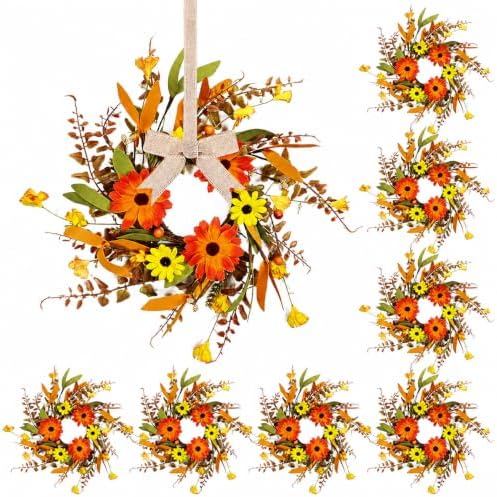 8 Pcs Small Fall Wreaths for Cabinets Mini Artificial Daisy Door Wreaths by Unknown