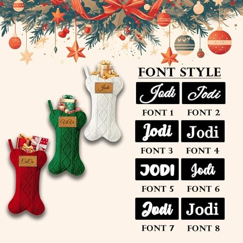 Personalized Dog Christmas Stockings, Custom Name Engraved Christmas Stockings 9 Pack, 16.9” Large Xmas Stocking for Dogs Cats Pets, Bone Shape Fireplace Hanging Holiday Xmas Party Decoration - Image 3