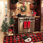 Buffalo Plaid Snowman Christmas Kitchen Rugs and Mats Set 2 Piece for Floor,Let It Snow Xmas Winter Holiday Non Skid Low-Profile Sink Rug Mat Decorations for Home Kitchen 18"x48"+18"x30" - Image 5
