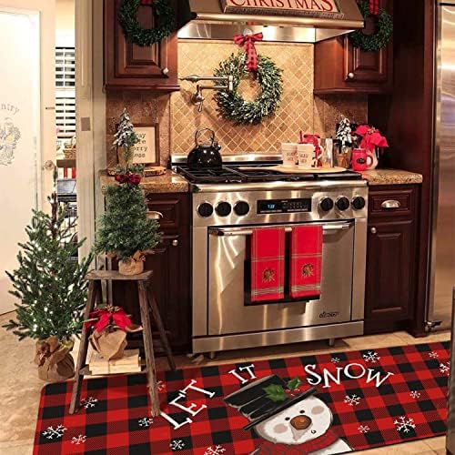 Buffalo Plaid Snowman Christmas Kitchen Rugs and Mats Set 2 Piece for Floor,Let It Snow Xmas Winter Holiday Non Skid Low-Profile Sink Rug Mat Decorations for Home Kitchen 18"x48"+18"x30" - Image 5