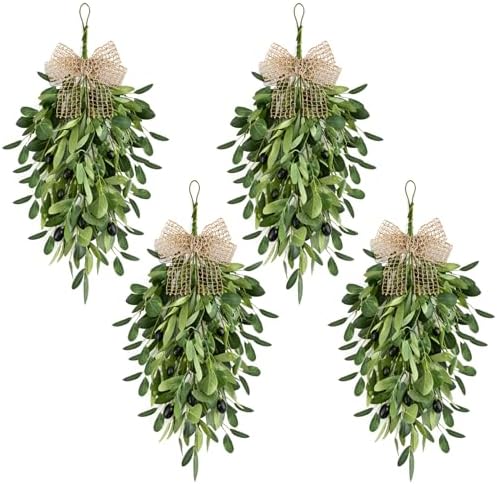 22" Spring Wreaths for Front Door 4 PCS Olive Teardrop Swag Summer Wreathswith Olive Leaf Fruit, Home Decoration for Outdoor Living Room Indoor Wall and Outside Summer All Season Wedding by EYNDYN