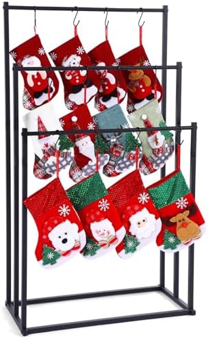 MorningRo 3 Tier Christmas Stocking Holder Stand for Floor, 20 Hook Stocking Hanger Rack, Black Holiday Display Decoration Holder, Heavy Duty Metal Tubes with Removable Adjustable Hook by MorningRo