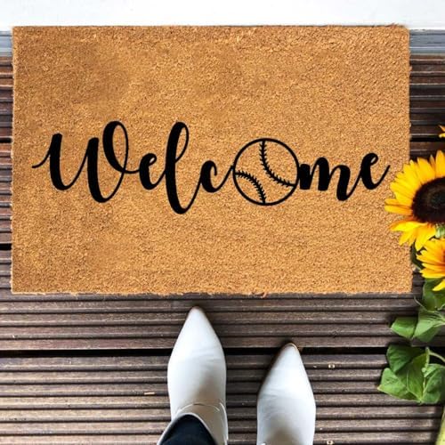 Funny Coir Doormats Baseball Lover Welcome Front Door Porch Garage Decor Doormat For The Entrance Way Outside Personalized Rugs with Heavy-Duty PVC Backing Non Slip Outdoor Mat 23.6 x 15.7 inch - Image 4