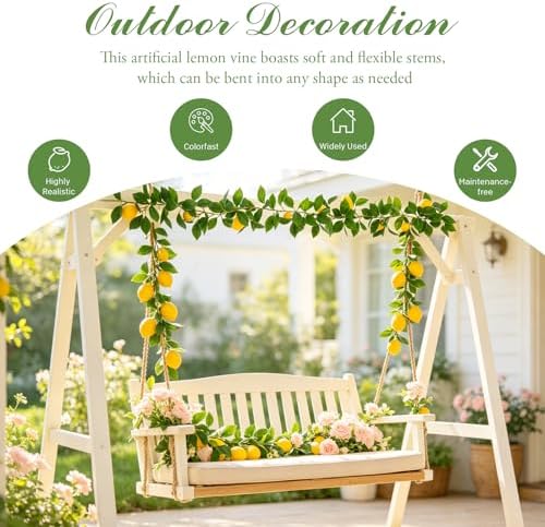 2Pcs Artificial Lemon Vine Garland with Fruits, 12FT Lifelike Yellow Lemon Vines, Faux Greenery for Wedding Home Wall Decor, Indoor Outdoor Hanging Kitchen Bathroom Party DIY - Image 4