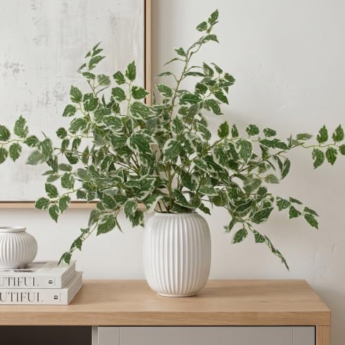 Daynight 12 Pcs Artificial Eucalyptus Leaves Stems, 35″ Long Stem Silk Plum Foliage Branches, Flexible Silk Faux Greenery for Farmhouse, Home, Kitchen and Table Centerpiece DIY Decor (12, Light Green) by Unknown