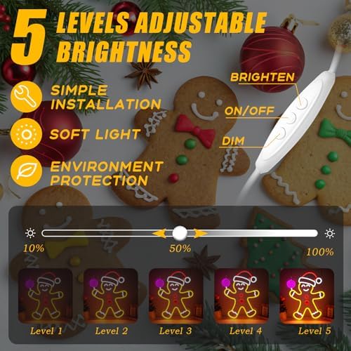 Gingerbread Man Neon Sign, Dimmable Gingerbread Christmas Decorations Lights LED Xmas Neon Light Signs for Bedroom Home Festival Living Room Kids Room Holiday Party Window New Year Decor & Gifts - Image 6