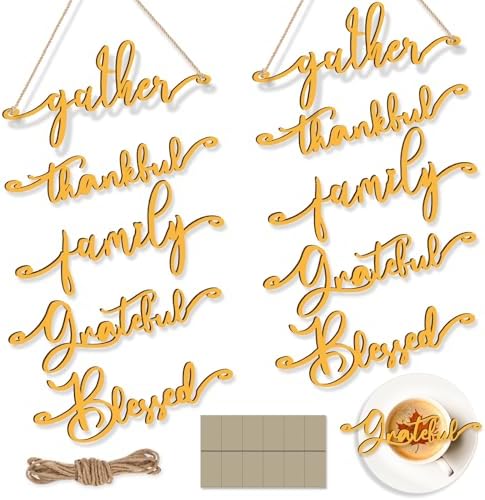 Jetec 40 Pieces Thanksgiving Decor Thankful Grateful Blessed, Gold by Jetec
