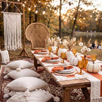 8 Set Boho Placemats with Table Runner, Scalloped Woven, Orange - Image 5