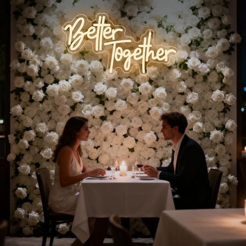 Better Together Neon Sign, Better Together Led Neon Light Signs for Wedding Bridal Shower Wall Decor Wedding Decotations for Backdrop Birthday Anniversary Party Dimmable USB Powered(16.9"*9.1") - Image 2