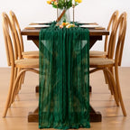 Emerald Green Cheesecloth Table Runner Boho Wrinkled Gauze Table Runners - Image 4