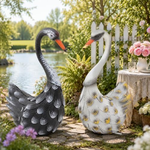 19" Swan Statue Set of 2, Metal Bird Yard Art by Ultym