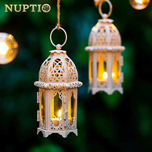 NUPTIO 6 Pcs Moroccan Style Candle Lantern - Small Sized Tealight Candle Holder with Transparent Glass Panels Great for Patio, Indoors/Outdoors, Events, Parties and Weddings, White - Image 4