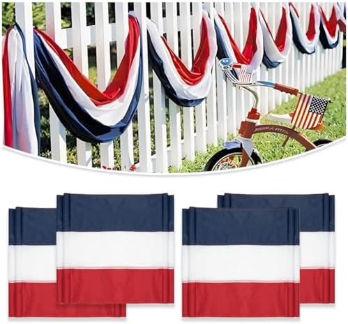 4 Pack American Bunting Banner 2x20 Ft Patriotic Decorations – Red White Blue Stripe USA Flags for 4th of July Outdoor Porch Fence Garden Memorial Day Decor by LinaGarten