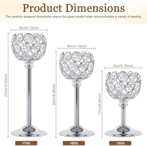 Crystal Candle Holders 4 Set of 12 - Sliver Vintage Hollow Ball Candle Stand for Table Centerpiece, Crystal Metal Tealight Candlestick for Wedding, Dining Room Decor - Image 2