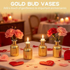Gold Bud Vases Set of 12, Small Glass Vases for Centerpieces, Mini Vintage Flower Bottles in Bulk, Vertical Ribbed Gold Bottles for Wedding Table Decor, Party, Home & Holiday Arrangements - Image 7